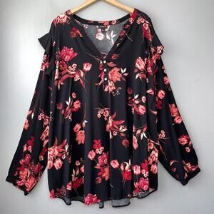 Torrid Ruffled Top Plus Size 4 4X Black Floral Popover Cottagecore Dark Romantic